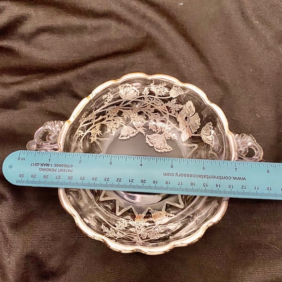 VINTAGE STERLING SILVER OVERLAY DEVIDED GLASS BOWL - Picture 3 of 4